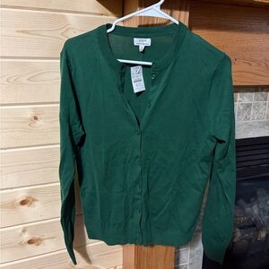 J. Crew Women's Dark Green Crewneck Button Cardigan